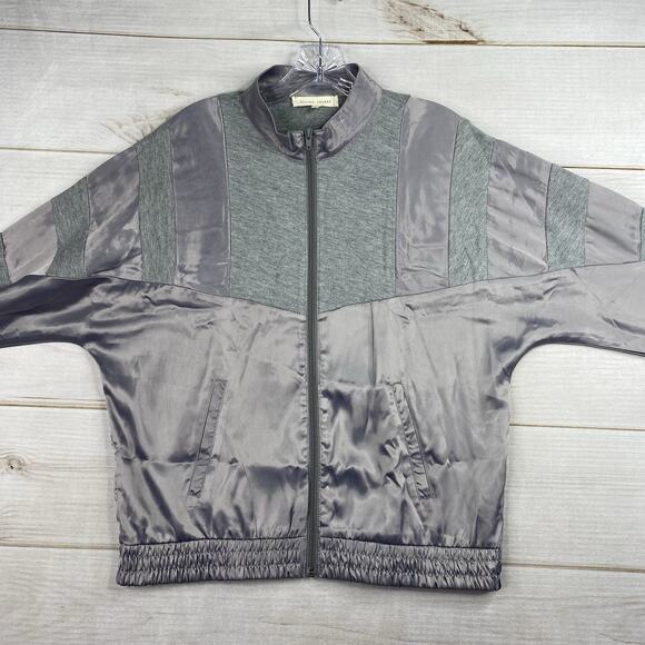 Gilded Intent Jacket Women L Gray Silver Satin Full ZipLightweight Boho Shacket - Picture 7 of 10